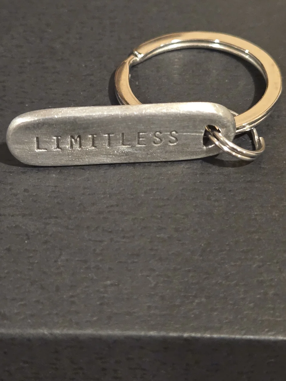 LIMITLESS Rounded Rectangular Pewter Inspirational Keychain